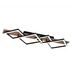 LED Deckenlampe, Metall, schwarz, Holzoptik, L 82 cm