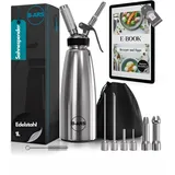 B-ARS Sahnespender Edelstahl 1L Für Schlagsahne Espumas Mit Zubehör Dekorationsdüsen Injektionsnadeln Reinigungsbürste Aufbewahrungstasche Rezept-Ebook Sahne Sprühflasche.