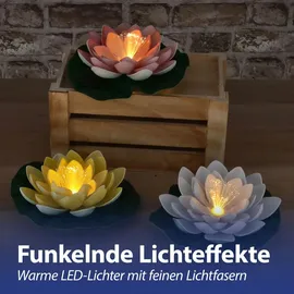 Cepewa LED Seerose 3er Set Kunststoff Ø17x6cm Akku Solar gelb/weiß/rosa