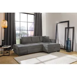 Ecksofa JOCKENHÖFER GRUPPE "Fantasy, Dreh-Schwenk-Ottomane", grau (grau 426, 09), B:247cm T:109cm, Korpus: 100% Polyester, Kissen: 100% Polyester, Sofas, inklusive Relax- und Schlaffunktion, Ottomane links/ rechts montierbar