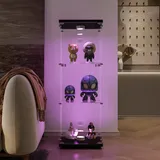 BRILVERDE Glasvitrine Stehend, Stehvitrine mit LED, 3-Stöckige Sammlervitrine mit 2 Türen & Schloss - für Sammler, Bücher, Wein, Büro, Wohnzimmer (Schwarz, 125 x 42 x 36 cm)