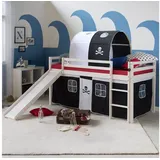 Homestyle4u Hochbett 90x200 Weiß mit Rutsche Vorhang Pirat 1566