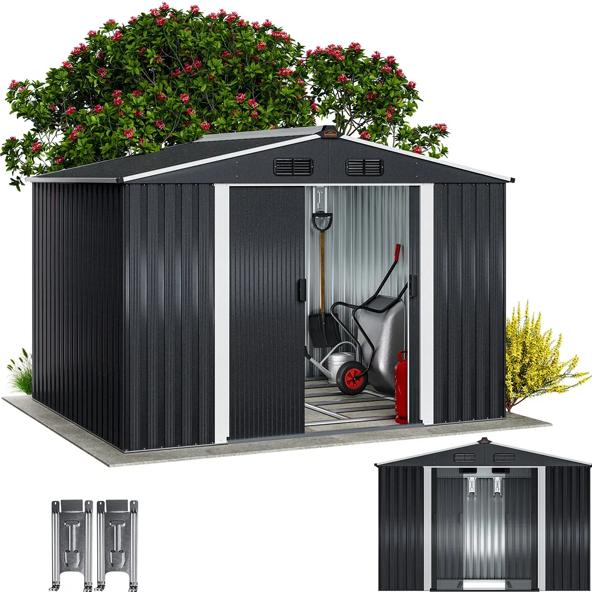 Geräteschuppen Anthrazit-Metallic mit Fundament 260x205x180cm