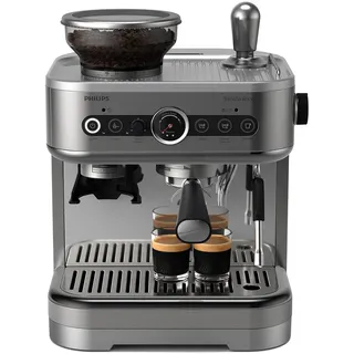Philips Barista Brew PSA3218/01 grau mit 250-g-Bohnenbehälter, Siebträger und Milchkanne aus Edelstahl
