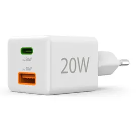 Hama Schnellladegerät, 1x USB-C 1x USB-A QC, 20 W, Weiß