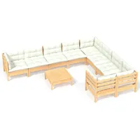 vidaXL Garten-Lounge-Set 10-tlg. creme Kiefernholz
