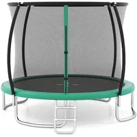 GOPLUS Trampolin Outdoor, 244/305/366 cm, Freizeittrampolin mit Sicherheitsnetz, Leiter, verzinkte Metallrahmen, robuste Gebogene Beine, Gartentrampolin für Kinder und Erwachsene (Ø366cm,Grün)