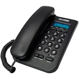 Maxcom KXT100 Telefon mit CLIP-Anrufer-ID, blau beleuchtetes Display - Schwarz