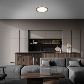 Briloner Leuchten - LED Deckenlampe mit Backlighteffekt, Slim LED Deckenleuchte CCT, Ultra Flach, Dimmbar, Fernbedienung, Ø420 mm, Braun-Gold