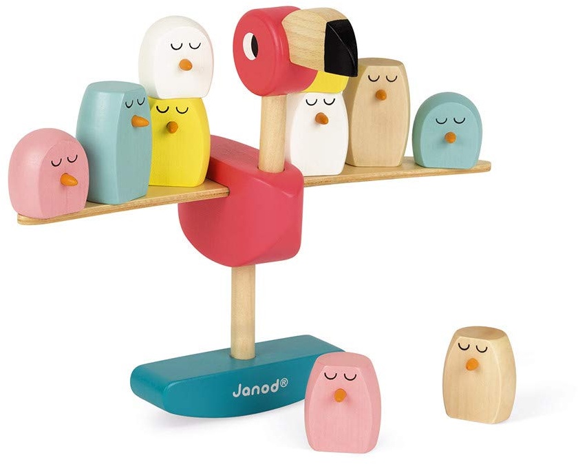 Janod - Zigolos Wooden Balancing Game Flamingo - Manipulation Game - Water-based Paint - For children from the Age of 3, J08230, Multicolored