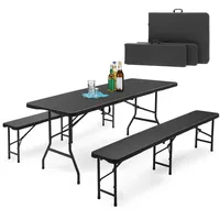 3-teilig Bierzeltgarnitur 180cm Tisch+ 2x Bierbank Festzeltgarnitur Rattan-Optik