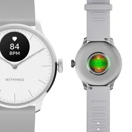 Withings ScanWatch Light 37 mm perlweiß, Sport Fluorelastomer-Armband grau/silber