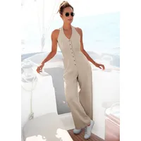 LASCANA Neckholder-Overall aus Leinen-Mix, sommerlicher Jumpsuit mit weitem Bein beige 42