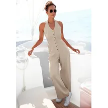LASCANA Neckholder-Overall aus Leinen-Mix, sommerlicher Jumpsuit mit weitem Bein beige 42