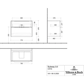 Villeroy & Boch Subway 3.0 Waschtischunterschrank, 2 Auszüge, C57401RH,