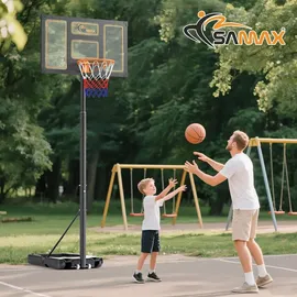 SAMAX Basketballkorb / Basketballständer 100-305 cm höhenverstellbar mit Rollen inkl. Netz