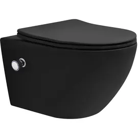 luxebath Hänge WC Spülrandlos mit Bidet-Funktion Schwarz Matt 53,5 cm
