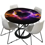 Morbuy Rund Tischdecke Elastisch, 3D Flamme Drucken Rund Tischdecken Wasserdicht Lotuseffekt Abwaschbar Abwischbar Tischtuch für Dekoration Küchentisch Garten Outdoor (90cm,Liebe)