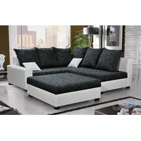 Fun Möbel Ecksofa Sofa NINA inkl.Hocker Weiss / Schwarz Ottomane Rechts - Schwarz