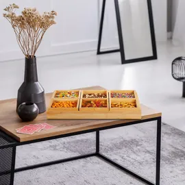 Relaxdays Snackschalen Set, mit Serviertablett, Bambus, 6 Schälchen, für Chips, Nüsse & Süßigkeiten, Servierset, Natur