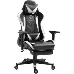 Gaming Stuhl mit Fußstütze und ergonomsichen 4D-Armlehnen gaming chair in ergonomischer Sportsitz Optik Gamer Stuhl mit verstellbaren Rückenstützkissen Bürostuhl