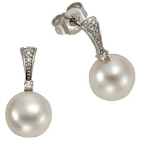 Orolino Ohrstecker »585 Gold Perlen weiß + Brillanten 0,07ct.«, 49077557-0 Silbergrau weiß) 0,07 ct SI = kleine Einschlüsse,