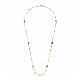 LEONARDO Juna Halskette aus Edelstahl 1 Stück, goldfarbene lange Gliederkette mit facettierten Glassteinen blau grün gelb, Damenschmuck, 021752