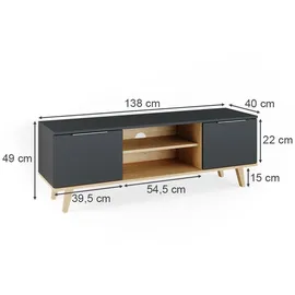 Vicco Lowboard Fernsehschrank Sideboard Neptune TV-Fernsehtisch Anthrazit/Buche