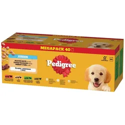 PEDIGREE Junior Choice of Flavours mit Reis 40x100 g Nassfutterstücke für Welpen mit Rindfleischmischung, mit Huhn und Reis, mit Lamm und Lebermischung und Reis, mit Geflügel und Reis in Gelee