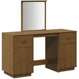vidaXL Schminktisch-Set mit LED Honigbraun Massivholz Kiefer - Braun