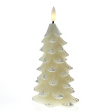 MARELIDA LED Kerze Tannenbaum Weihnachtsbaum Echtwachs 3D Flamme H: 16cm Timer creme