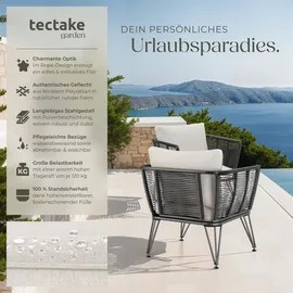 Tectake tectake® Garten-Loungesessel Sundo im Rope-Design, abnehmbare Polyesterbezüge, 75,5 x 67 x 71 cm,