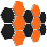 platino24 3D-Set Schallabsorber Colore aus Basotect G+ mit Akustikfilz, 12 Waben in Orange + Schwarz je Ø30cm, Akustikverbesserung