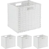 Relaxdays Aufbewahrungskorb geflochten 31 x 30 x 32 cm weiß