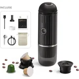 Tragbare elektrische Kaffeemaschine, kompatibel mit NS-Pads und gemahlenem Kaffee, 19 Bar, 100 W, kabellose Heizung, Reise-Espressomaschine fuer un... - Schwarz
