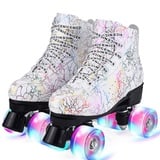 Damen Klassische Retro Rollschuhe,Rollschuhe mit Vier Rollen in Doppelreihe,Classic Roller, Rollschuhe für Kinder,LED Rollschuhe, ideal für Anfänger, komfortable Roller-Skates (Weiß-1, 39)