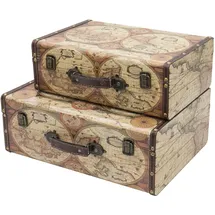HMF Vintage Koffer aus Holz 2er Set Weltkarte bunt