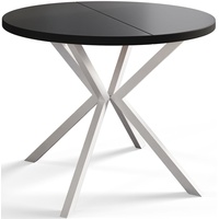 Runder Esszimmertisch LOFT LITE, ausziehbarer Tisch Durchmesser: 100 cm/180 cm, Wohnzimmertisch Farbe: Schwarz, mit Metallbeinen in Farbe Weiß