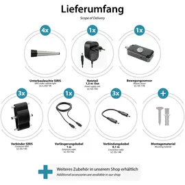 PARLAT LED Unterbau-Leuchte Siris, Bewegungsmelder, flach, 30cm, je 370lm, weiß, 4er Set