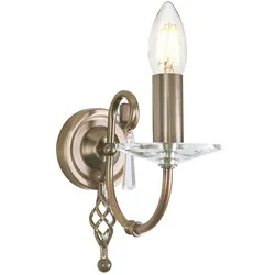 Licht-Erlebnisse Licht Erlebnisse Elegante Wandleuchte CANDELA in Messing antik E14 Metall Glas Wandlampe ED1/1/0006