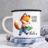 Wandtattoo Loft Kindertasse mit Namen und Fuchs Motiv, Emaille Tasse Kinder mit Namen, Tasse Kinder, Kindertasse personalisiert, Trinkbecher Kinder, Schulkind Tasse mit Namen, Camping Tasse Kinder