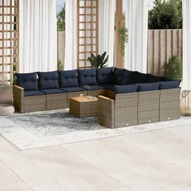 vidaXL 12-teiliges Gartensofa-Set mit Kissen, grau, Polyrattan - Grau