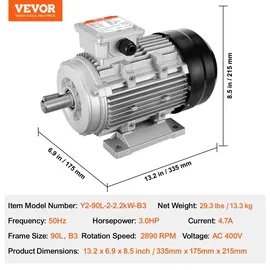 Vevor 2,2 kW Elektromotor 2890 U/min 90 l B3-Rahmen 3-phasig 24 mm Keilwelle