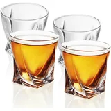 Intirilife 4x Whisky Glas in KRISTALL KLAR 'TWISTED' – Old Fashioned Whiskey Kristallglas Bleifrei im Sculpture Design spülmaschinengeeignet perfek