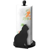 Maximex Papierrollenhalter Katze, passend für alle handelsübliche Küchenrollen, aus schwarz lackiertem Holz, Maße (B x H x T): 15 x 30 x 15 cm