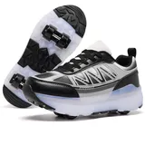 ANEFUN Rollschuhe für Mädchen Jungen Kinder Abnehmbare Sneaker mit Rollen Modische Rollschuhe Schwarz Kleines Kind 1 - 32 EU