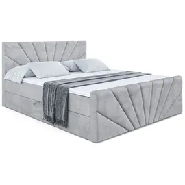 altdecor Boxspringbett mit Fußteil, H3 Matratze und Topper - 160x200 cm - MILTIO-Z - Hellgrau Samt - Polsterbett mit Bettkasten und Lattenrost, Be... - Hellgrau