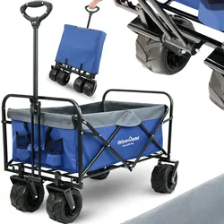 deluxe4home® Bollerwagen mit breiten Reifen   Blau/Grau