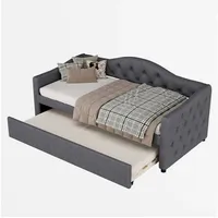 REDOM Polsterbett Kinderbett Tagesbett Schlafsofa Daybett (Ausziehbares Bett im minimalistischen Design,Leinen, 90x200 cm), ohne Matratze grau