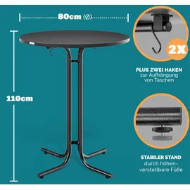 CASARIA Casaria® Stehtisch klappbar mit Husse 80cm Rund Hoch Stabil Metall Pulverbeschichtet Hochtisch Bistrotisch Grau